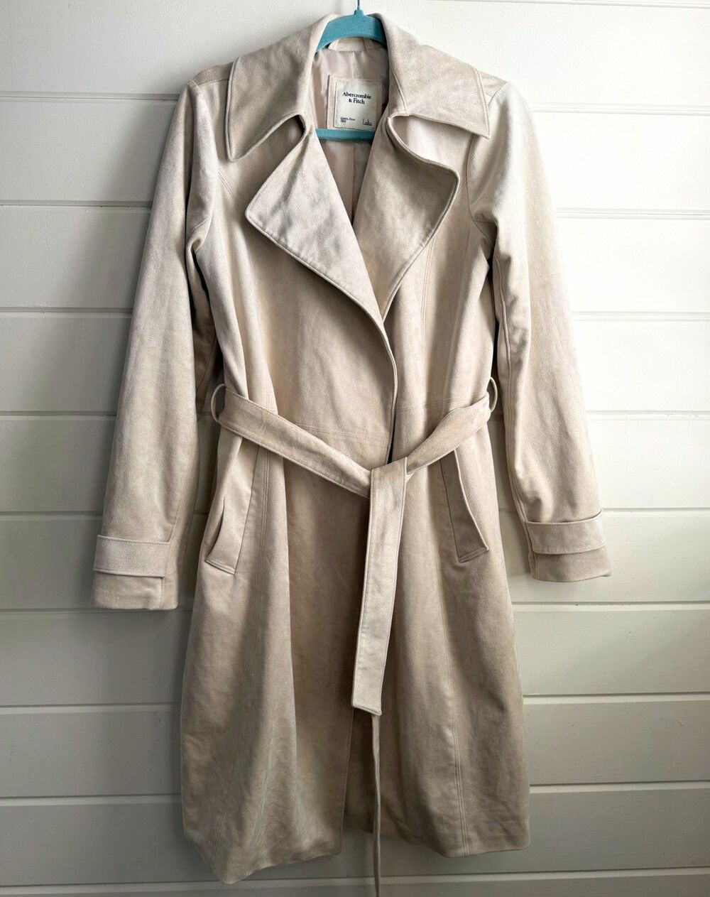 Abercrombie & Fitch Vegan Faux Suede Belted Trench Coat Beige Women's Size L